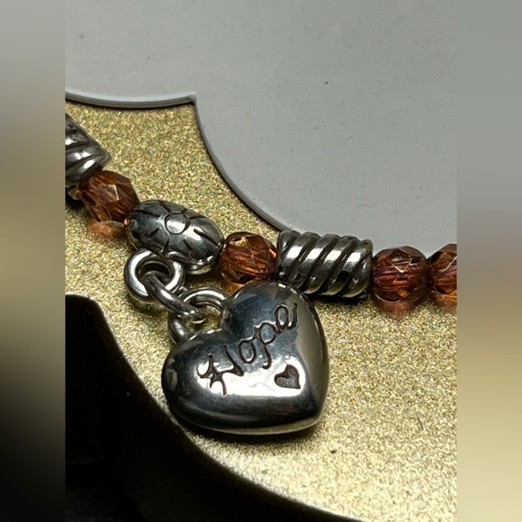 Brighton silver tone and amber crystal HOPE Charm Bracelet EUC - Picture 4 of 9
